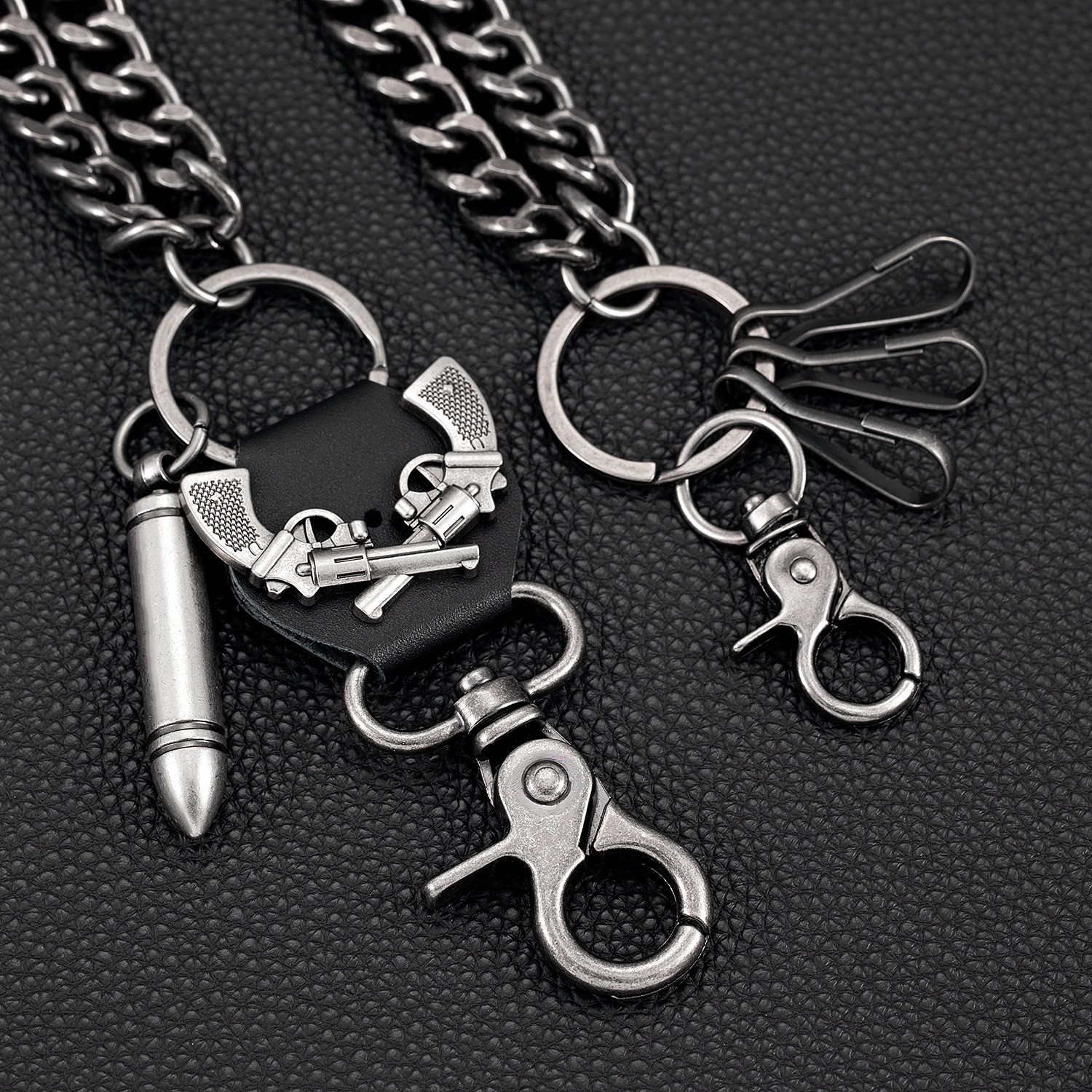Fashionable Boutique Creative Double Gun Bullet Retro Style Double Layer Thick Pants Chain Metal Cowhide Double Chain Trendy Jeans Pendant