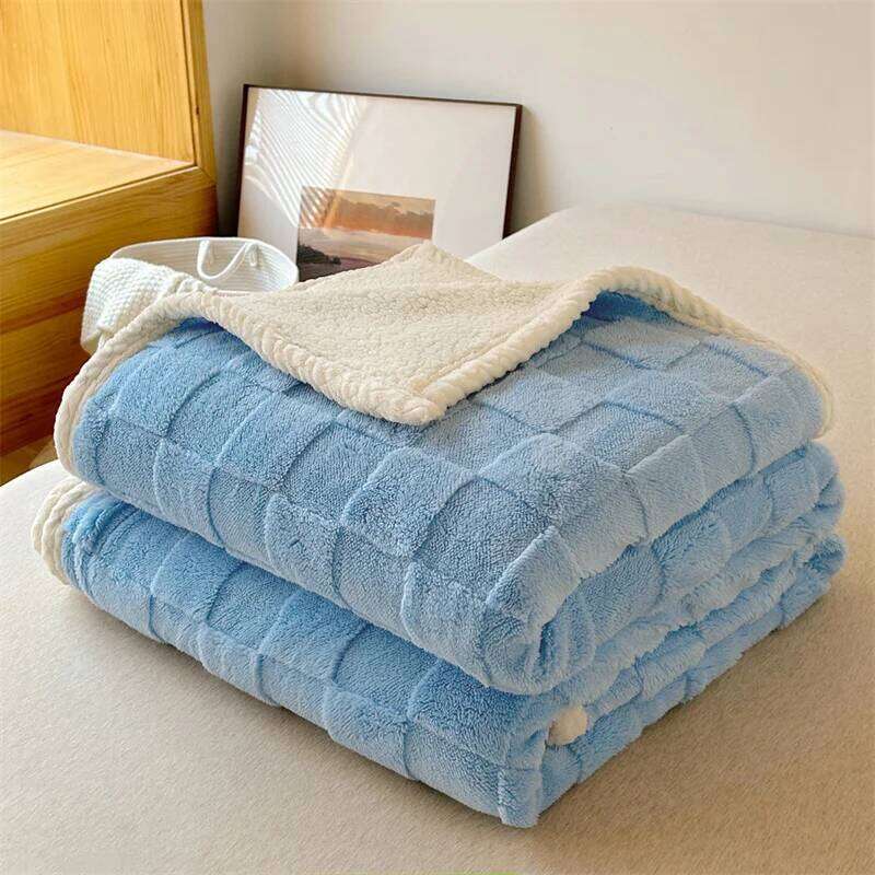 New winter thick Tafu home four season nap checkered lamb velvet blanket, flannel blanket XJ260112