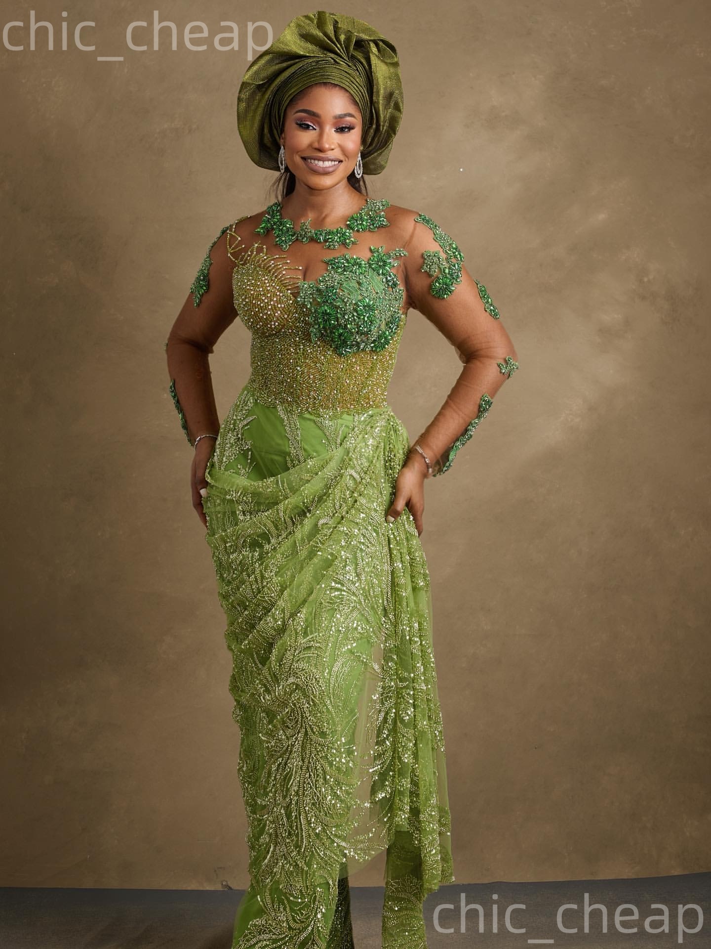 Aso Ebi Olive Green Sheath Prom Dresses 2026 Appliques Beaded Sequined Evening Formal Party Second Birthday Engagement Gowns Dress For Special Occasio