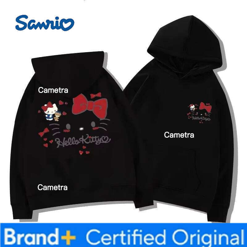 Sanrio Cartoon Kitty Hooded Hoodie for Male Female Students, Spring and Autumn Season with Plush Thin Design, Sweet Top Outfit 2025 H260112