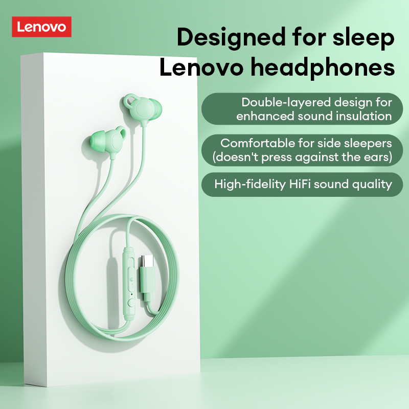 Lenovo YF44 Wired Earphones In-Ear Noise-Canceling Sleep Headphones with Smart In-Line Controls and Microphone Hi-Fi Sound Quality Music Headset