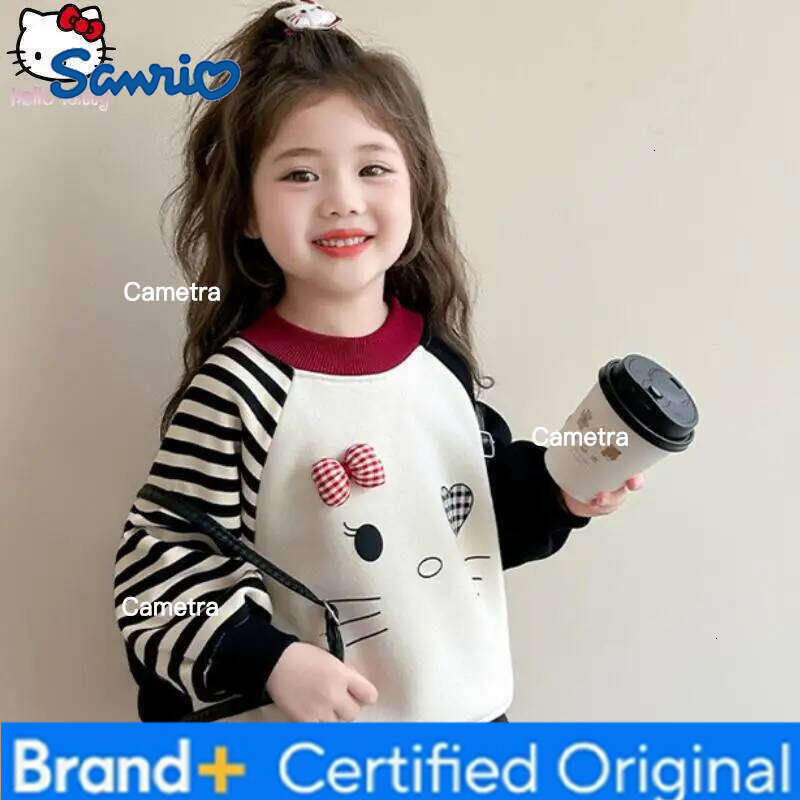 Sanrio Girls Cartoon Cat Thickened Sweatshirt Kawaii Autumn and Winter New Anime Children's Tops Warm Base Fashionable T Shirt H260112