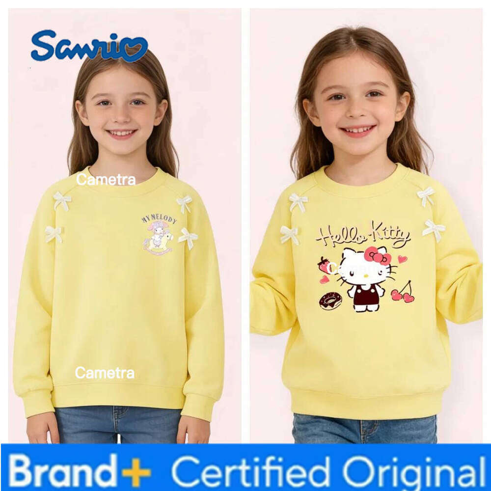 Sanrio Hello Kitty Kids Soft Comfortable Girls Cute Pattern Crew-neck Pullover Hoodies Lightweight Breathable Sweatshirt H260112