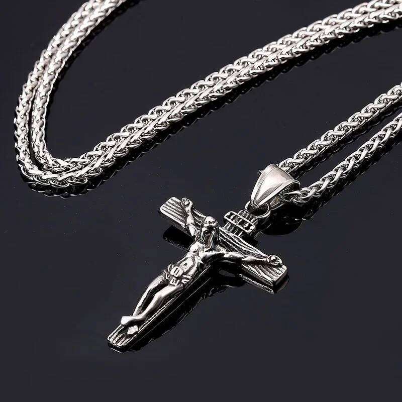 New Religious Jesus Fashion Gold Color Cross Pendent with Chain Necklace Jewelry Gifts for Men and Women H260112