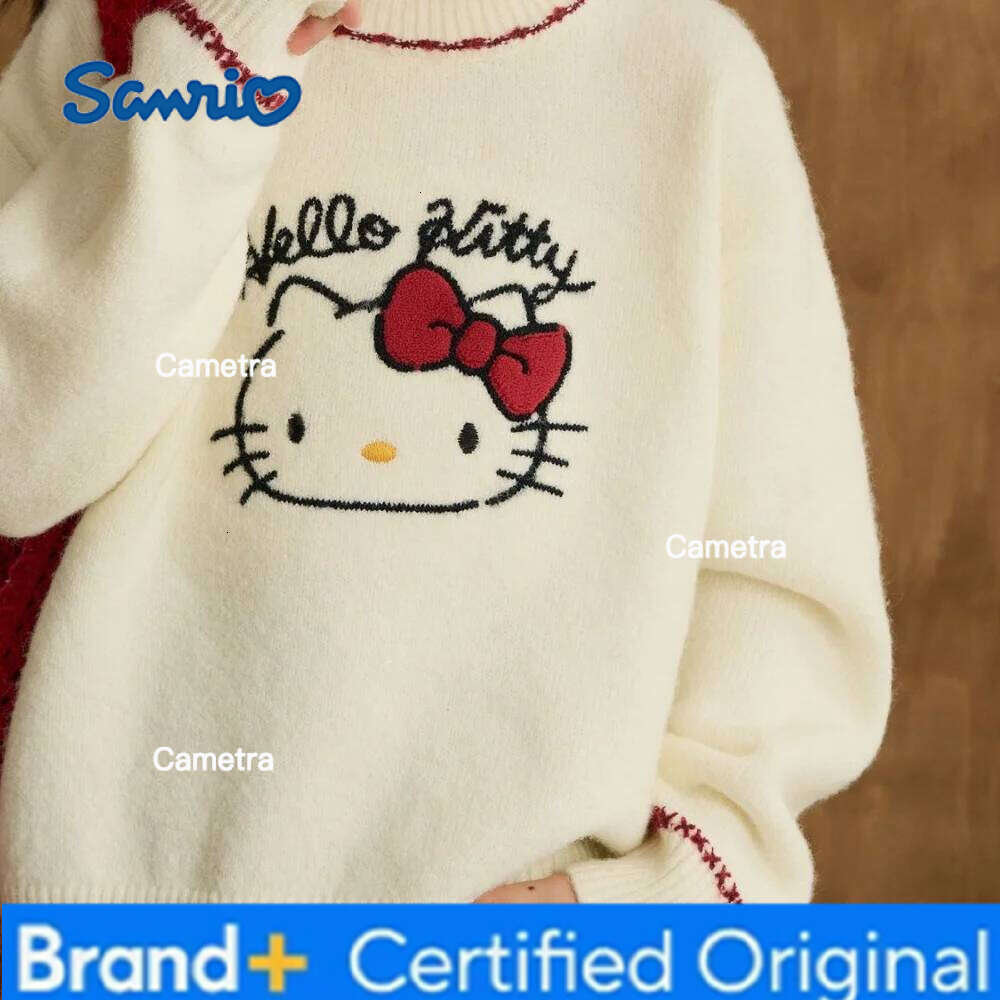 Sanrio Hello Kitty Girls' Sweater Cartoon Kt Cat Pullover Knitting Thicken New Children's Sweatshirt Autumn Winter Tops H260112