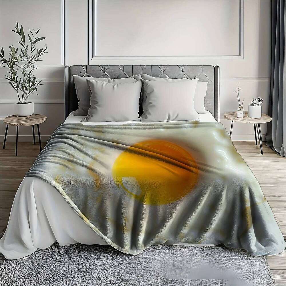 1pc Flannel Blanket with Scrambled Egg Pattern, Warm and Soft Polyester Fabric for Sofa, Bed, Car, Office, Camping & Travel XJ260112