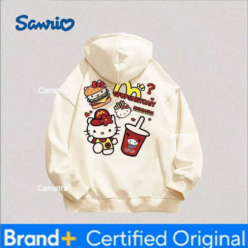 Sanrio Adolescent Hoodie Sweet Cool Hello Kitty Hooded Sweatshirt Versatile Loose Jackets Female Students Autumn Winter Kawaii Hoodies H260112