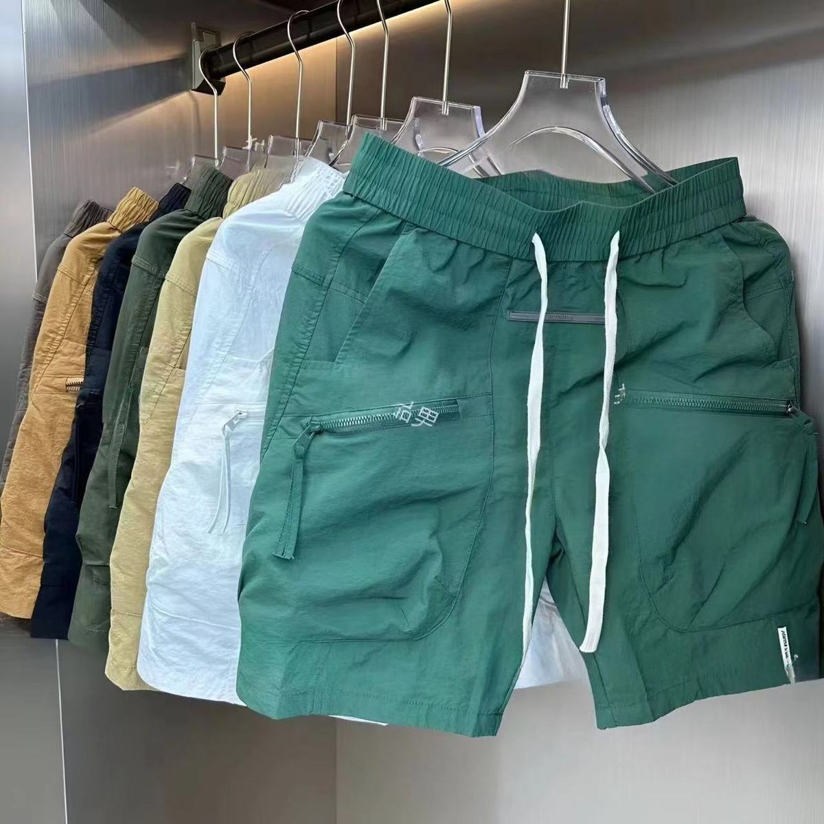 Summer Men's Loose Street Casual Shorts Elastic Waist Solid Pockets Patchwork Trend Shorts Fashion High Street Men Clothing