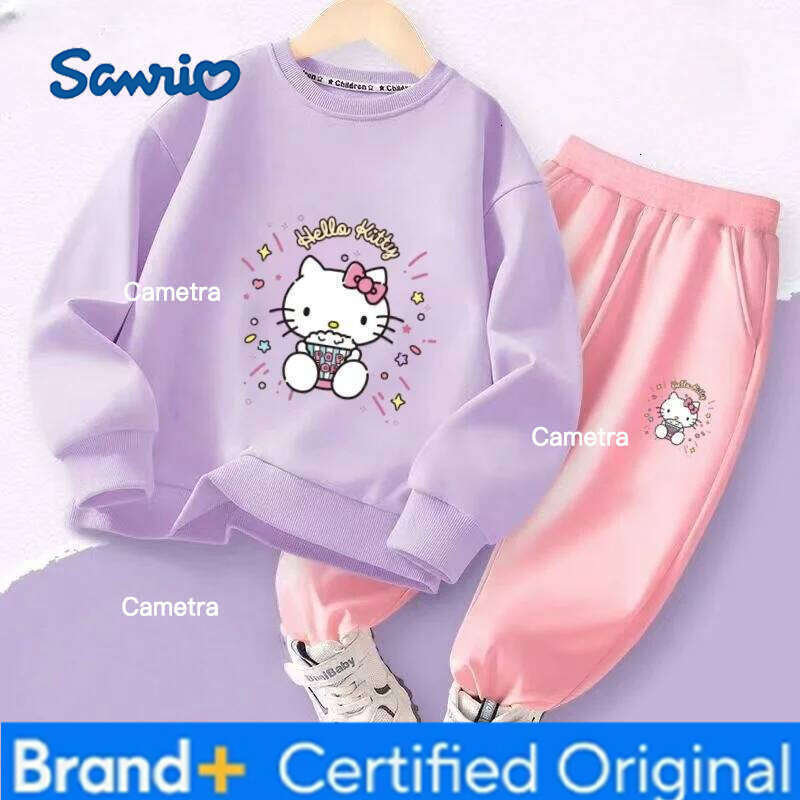Sanrio Autumn Baby Girl Clothes Set Children Hello Kitty Cartoon Print Sweatshirt and Pants 2 Pieces Kid Long Sleeved Suit H260112