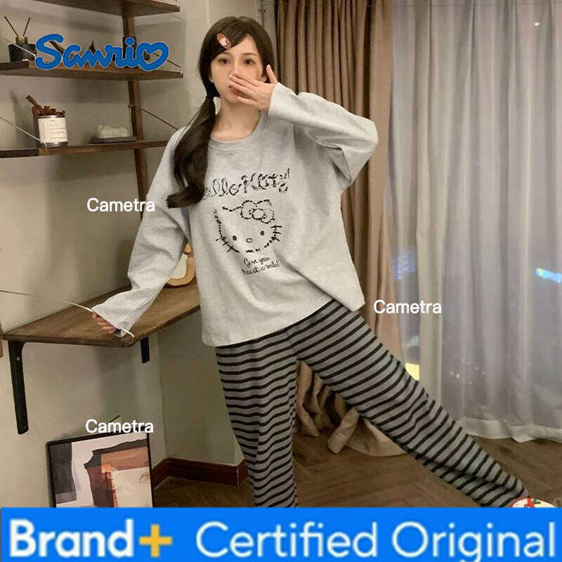 Sanrio Hello Kitty Women Pajama Sets Kawaii Cartoon Young Girl Autumn and Winter Sleeves Long Pants Student Homewear New H260112