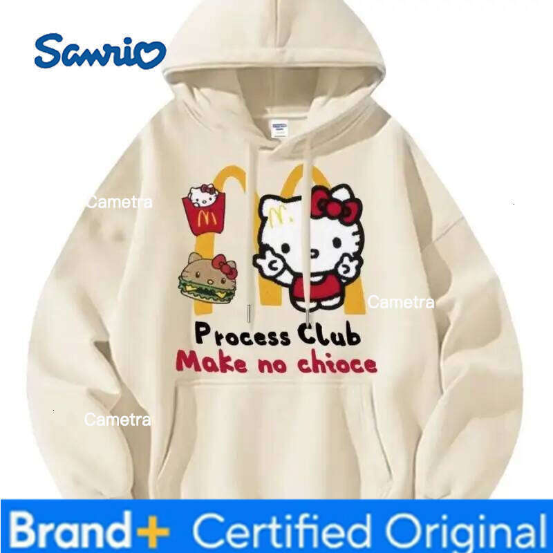 Sanrio MINISO Hello Kitty Hooded Sweatshirt Winter Thickened Anime Print Kawaii Autumn Outdoor Cartoon Cute Girls Clothes H260112
