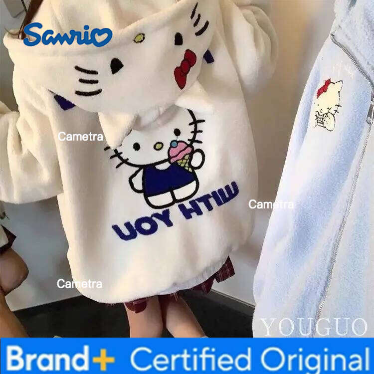 Sanrio Girl Coat Hello Kitty Kawaii Anime Fashion Winter Student Hooded Zipper Keep Warm Thick Children Clothing Christmas Gift H260112