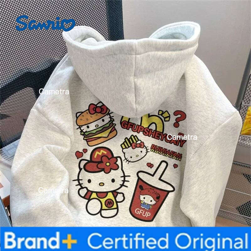 Sanrio Adolescent Hoodie Sweet Cool Hello Kitty Hooded Sweatshirt Versatile Loose Jackets Female Students Autumn Winter Kawaii Hoodies H260112