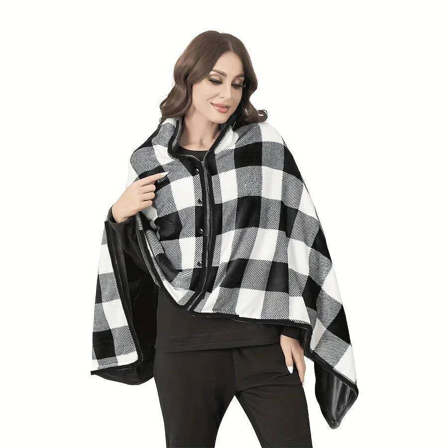 1pc Women Wearable Shawl Flannel Lazy Casual Office Home Winter Warm Soft Cozy Comfortable Blanket Cloak For Gift XJ260112