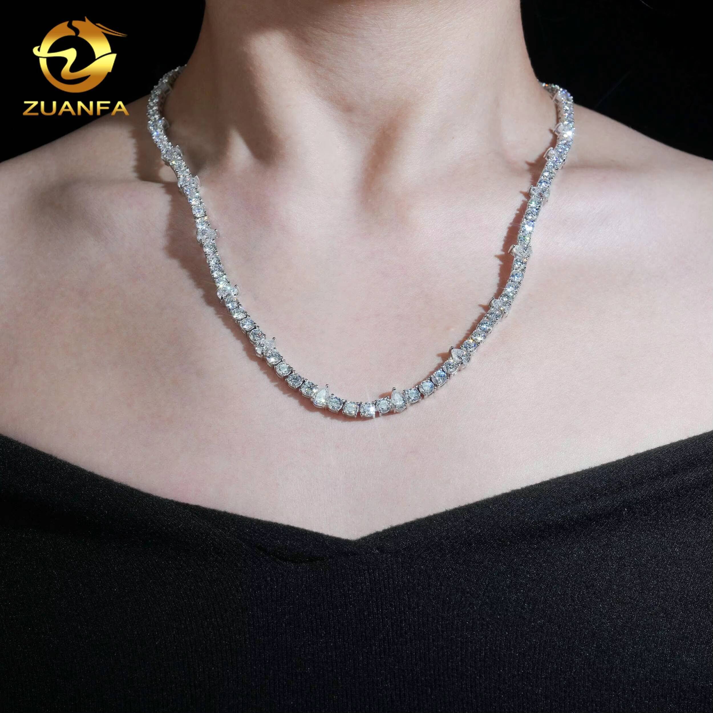 New Arrival 4mm Round Diamond 925 Silver Tennis Bracelet Pear Cut VVS Moissanite Fine Hip Hop Iced Out Diamond Jewelry Necklace