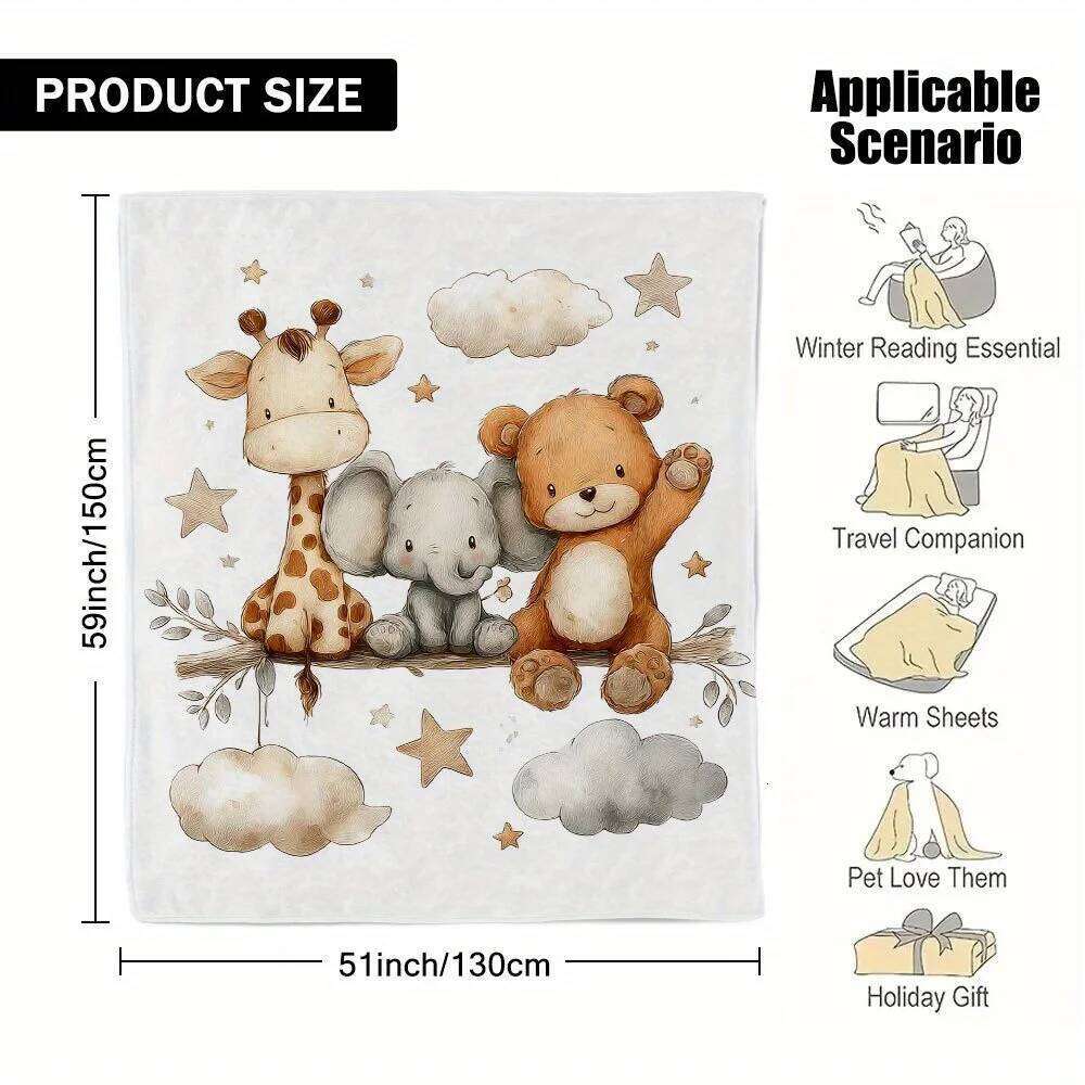 VIKAMA Cartoon Forest Animal Print Blanket, Soft Warm, Washable, For Bedroom, Living Room Sofa And Afternoon Nap Blanket XJ260112