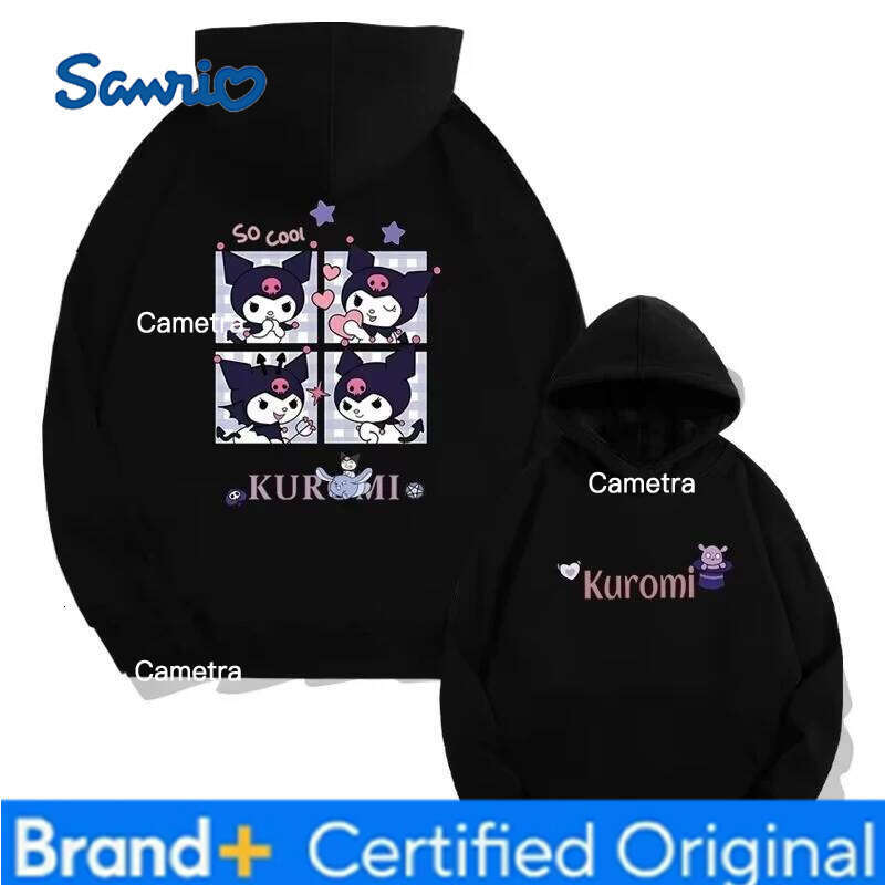 Sanrio MINISO 2025 Girls Cartoon Cute Kuromi Printed Long-sleeved Top Kids Teenagers Fall and Winter Fashion Warm Fleece Hooded H260112