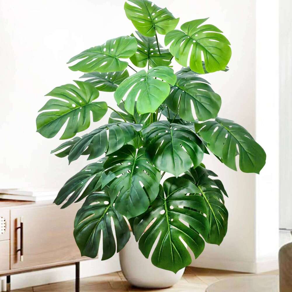 52-104cm40.94in Artificial Monstera Fake Palm Tree Plastic Turtle Leaf Green Plant for Home Garden Room Office Decor 26W0112