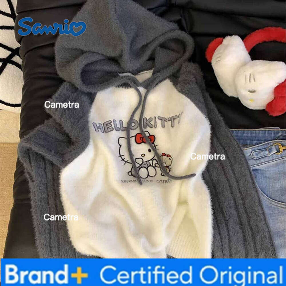 Sanrio Anime Hooded Sweater Hello Kitty Knitting Cartoon Cute Hot Girls Student Pullover Hoodie Leisure Sweet Long Sleeve Tops H260112