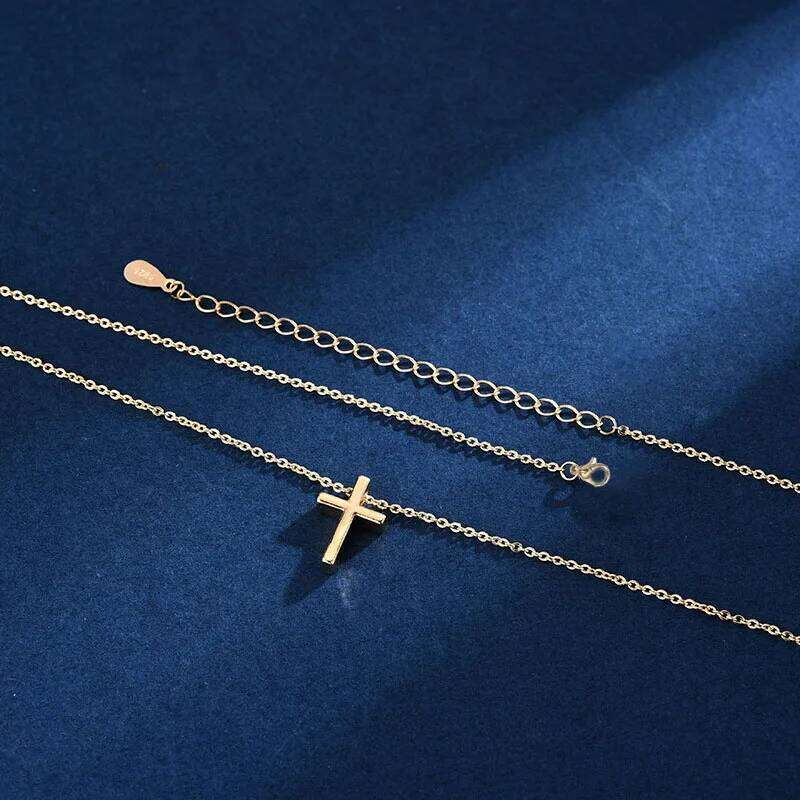 PANJBJ S925 Sterling Silver Korean Personality Glossy Cross Necklace Ladies Simple And Versatile Pendant Chain NecklacePANJBJ H260112