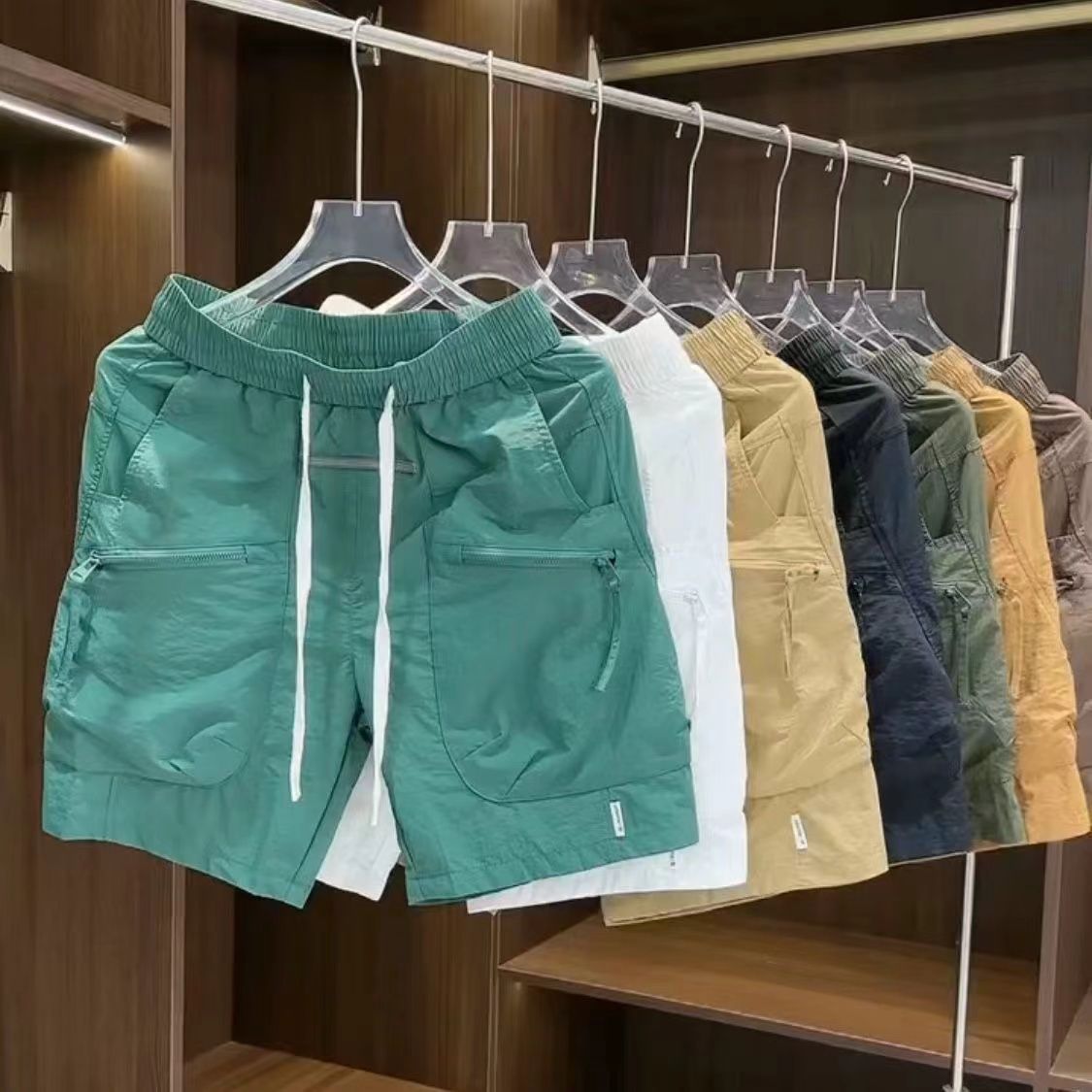 Summer Men's Loose Street Casual Shorts Elastic Waist Solid Pockets Patchwork Trend Shorts Fashion High Street Men Clothing