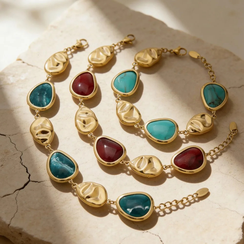 Stainless Steel Bracelet for Women 18K Gold Plated With Gemstone Bracelets Multi-color Resin Beads Chain Bracelet 260107