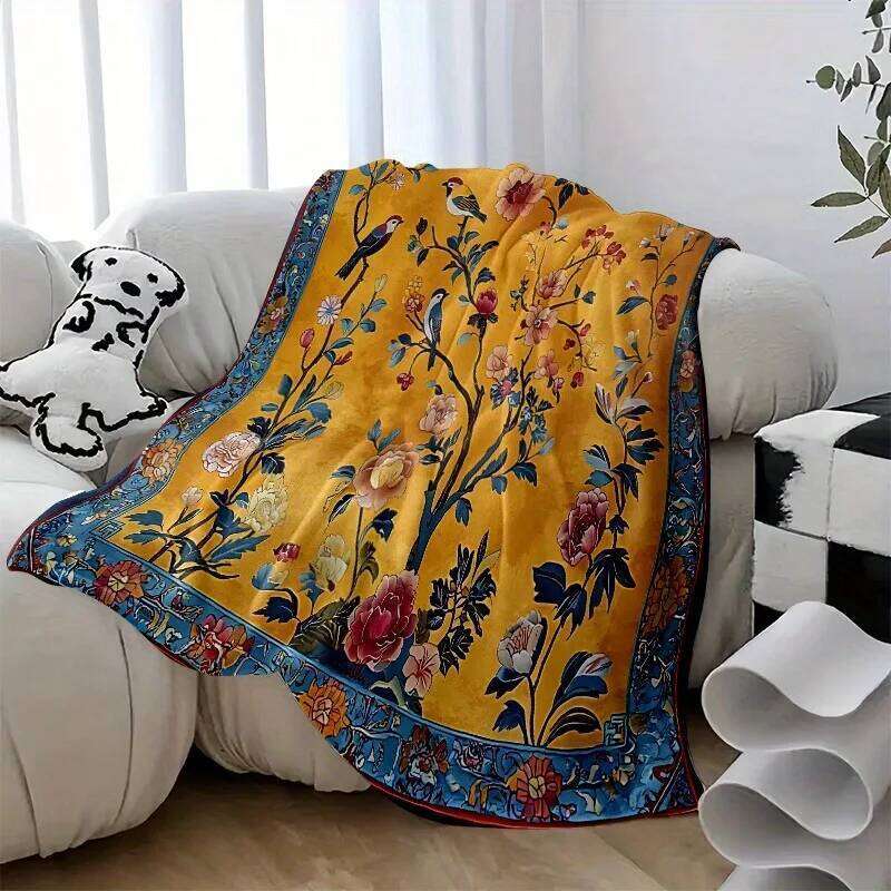 Creative Flower Tree Bird Pattern Flannel Velvet Comfortable Warm and Soft Plush Blanket Office Napping XJ260112