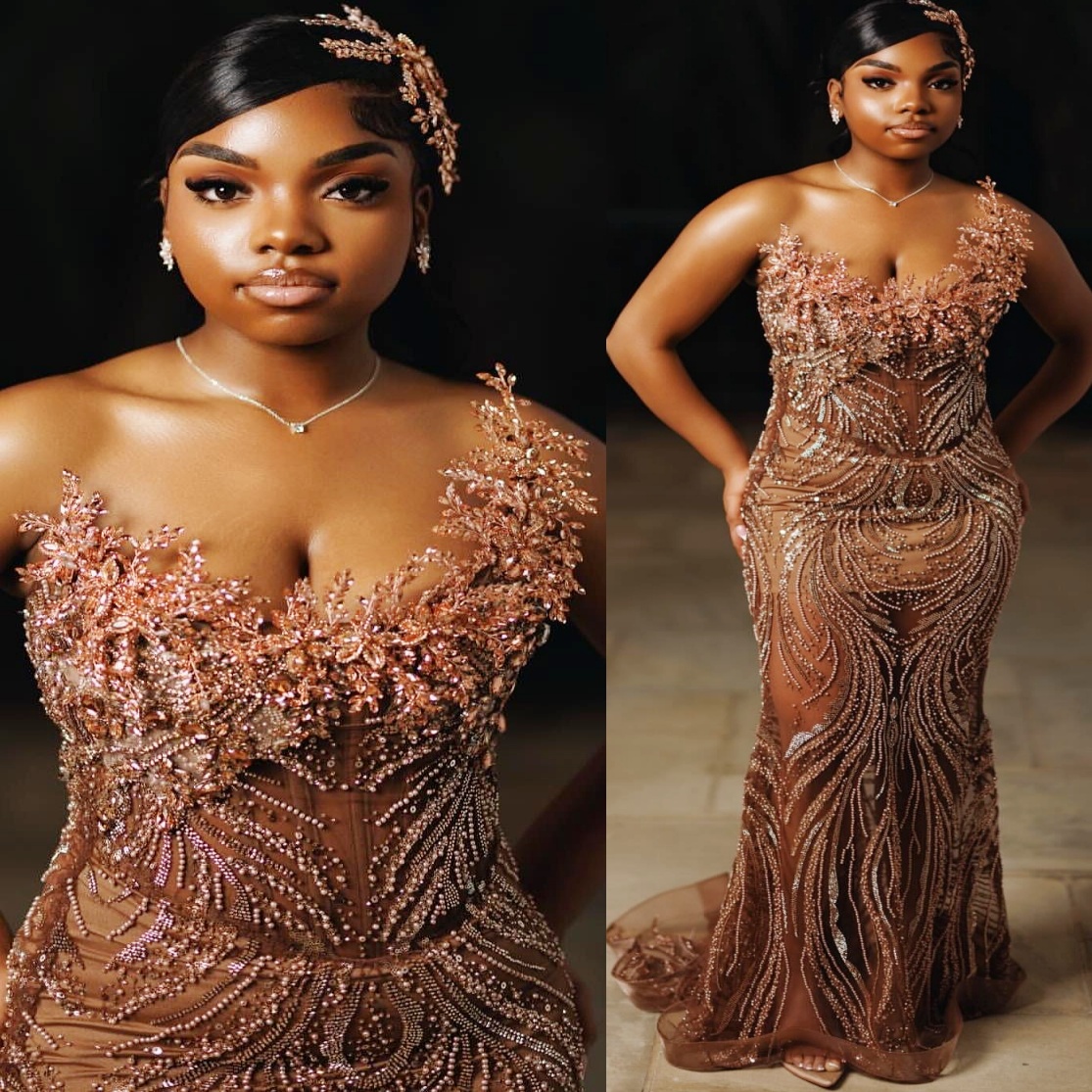 Aso Ebi 2k25 Brown Mermaid Prom Dresses 2026 Crystals Illusion Sequined Evening Formal Party Second Birthday Engagement Gowns Dress For Special Occasi