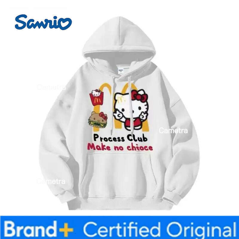 Sanrio MINISO Hello Kitty Hooded Sweatshirt Winter Thickened Anime Print Kawaii Autumn Outdoor Cartoon Cute Girls Clothes H260112
