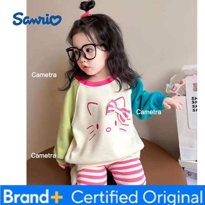 Sanrio Girls Sweatshirt 2025 New Hello Kitty Anime Children's Wear Baby Spring Autumn Leggings Two-Piece Set H2601121