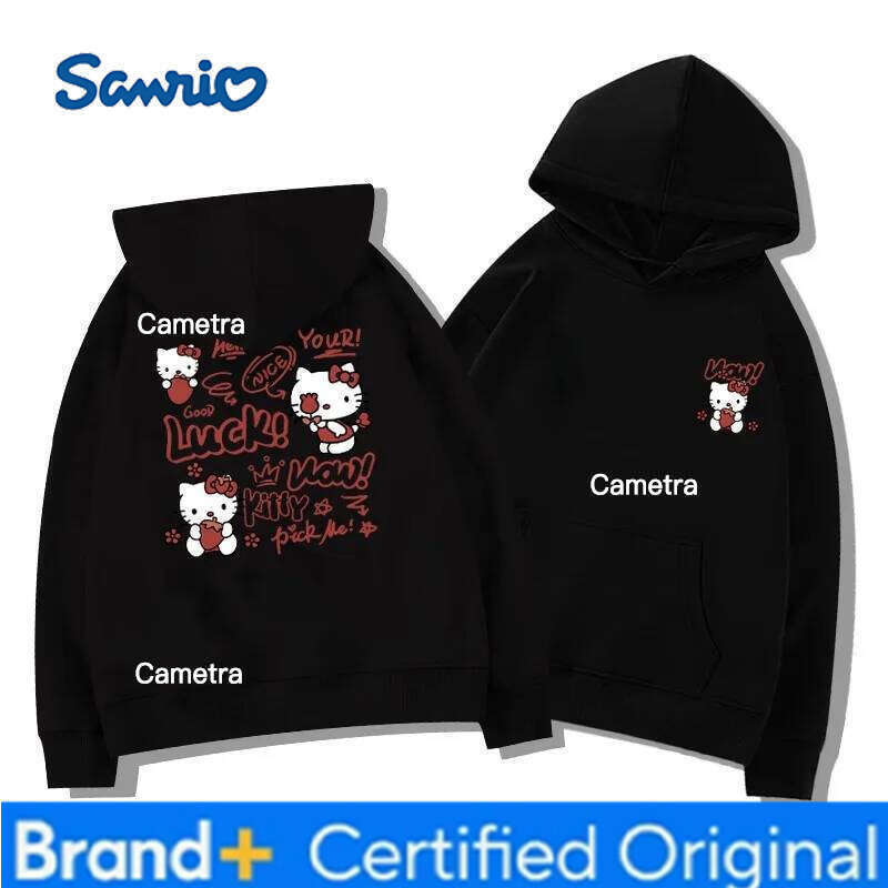 Sanrio Autumn Winter Women's Clothing Hoodies Japanese Anime Hello Kitty Print Hooded Fleece Sweatshirt Y2K Oversized Cotton Causalwear H260112