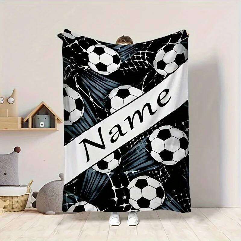 Customized football fleece blanket with personalized name, soft and comfortable flannel parabolic shape XJ260112