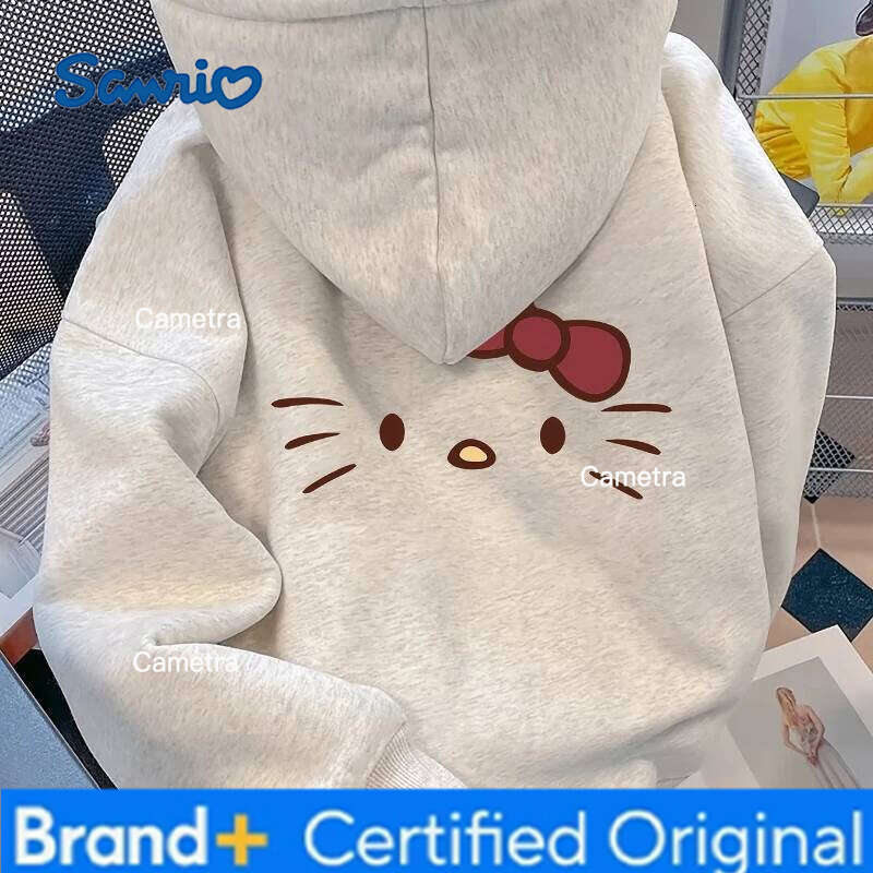 Sanrio Hello Kitty Light Grey, Red Bow Hoodie, Comfortable Long Sleeve Top, Cute Series, Machine Washable H260112
