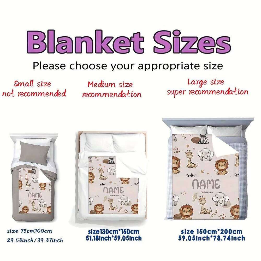 Customized digital printed flannel blanket, simple and cute animal series, name customization, holiday gift, office living room XJ260112