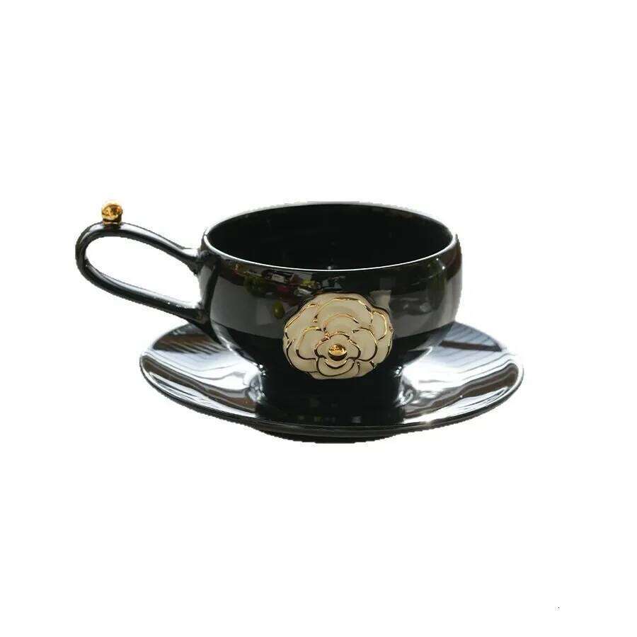 Camellia Ceramic Light Luxury Niche Premium Coffee Cup and Saucer Set Household Afternoon Tea Latte Cup 280ml