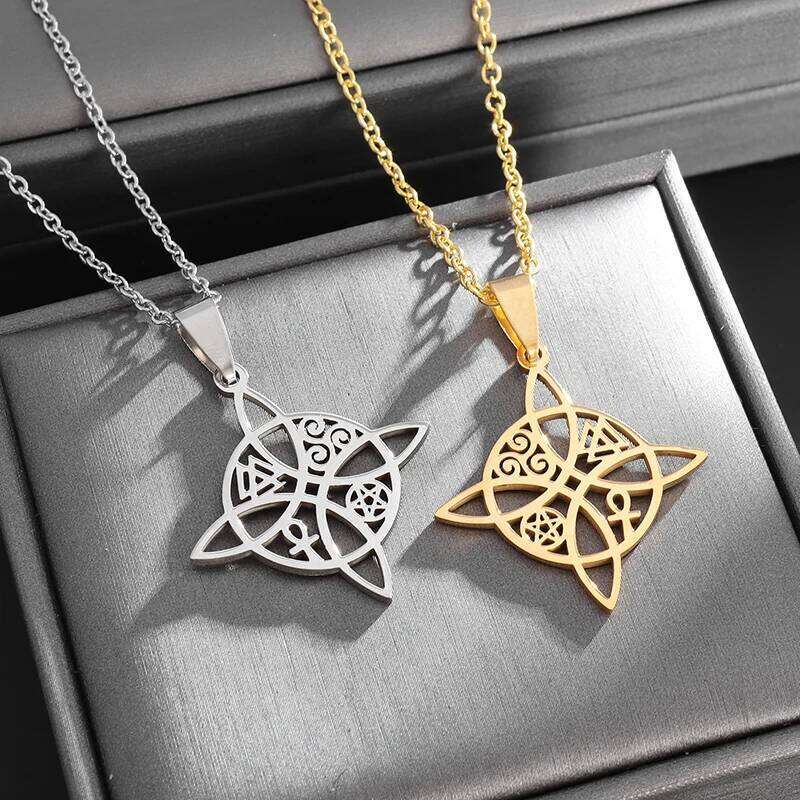 Witchcraft Witch Necklace Irish Trinity Knot Triple Spiral Pendant Stainless Steel Ankh Cross Pentagram Amulet Jewelry H260112