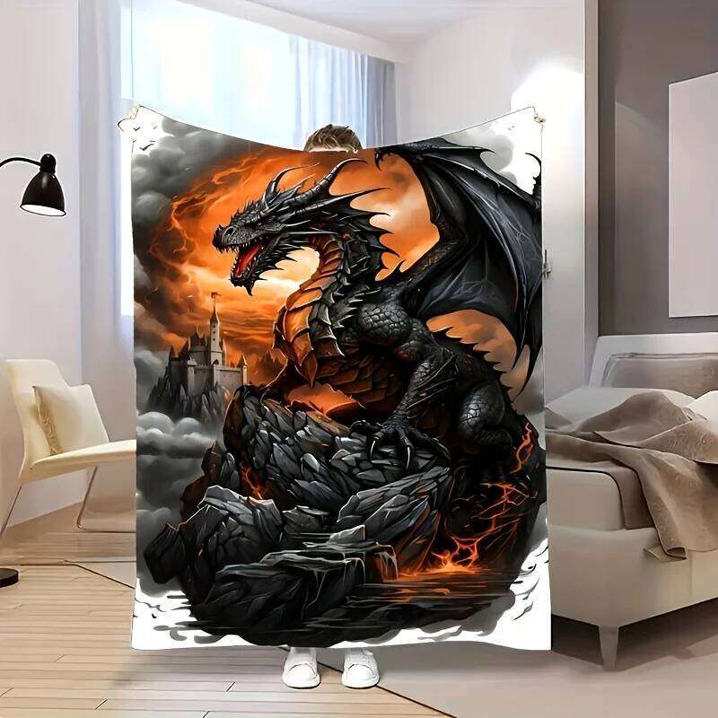 Gothic Dragon Flannel Blanket Soft Lightweight Throw All-Season Versatile for Sofa Bed Travel Stylish Home Decor XJ260112