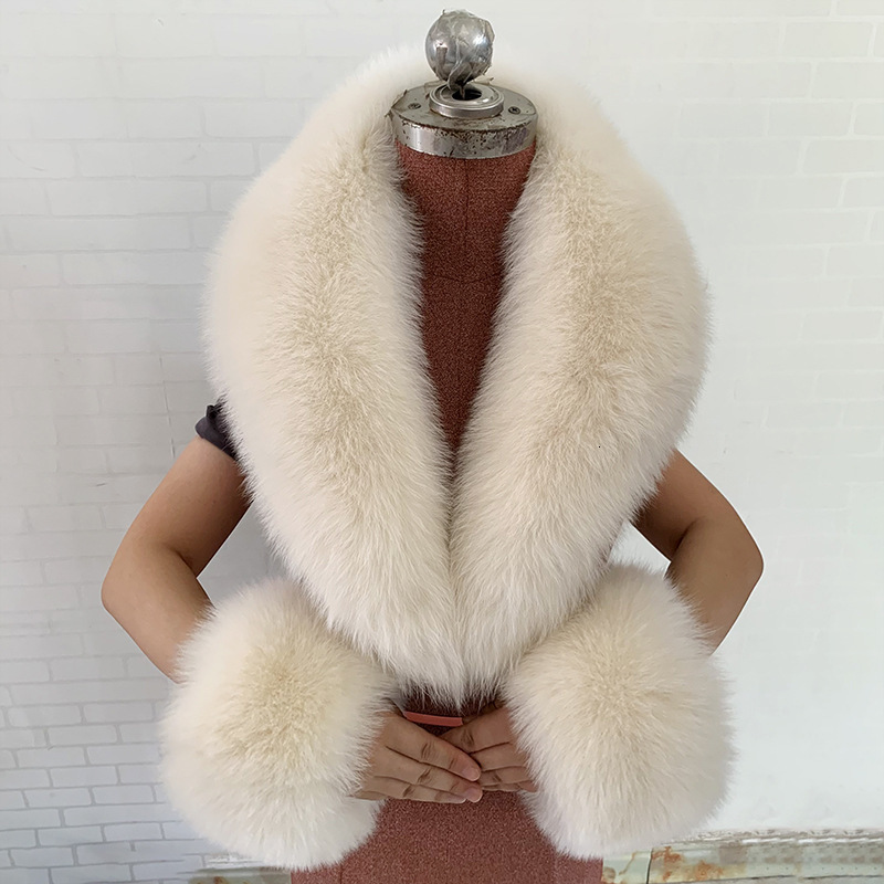 Winter Natural Fox Fur Scarf And Cuff Set Women Jacket Fur Collar Neck Warm Scarves Fluffy Fox Fur Shawl 251015