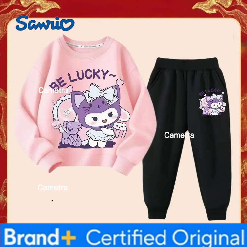Sanrio 2025 Spring New Kid's Cartoon Kuromi Clothing Sets Children's Hoodies and Long Pants Two Piece Suit for Girl Casual Sweatsuit H260112