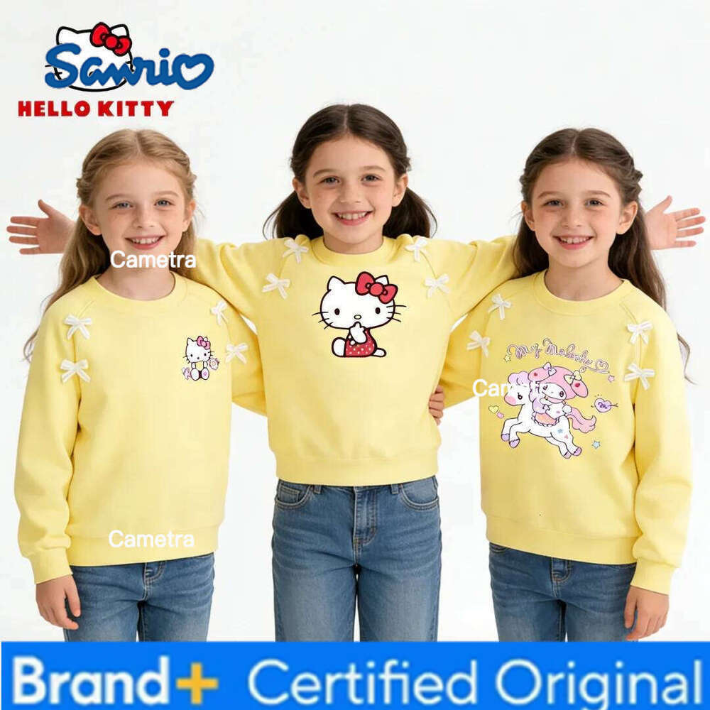 Sanrio Hello Kitty Kids Clothes Girls Sweet Cute Bow Decor Sweatshirt Autumn Winter Warm-keeping Pullovers Soft Comfortable Blouse H260112