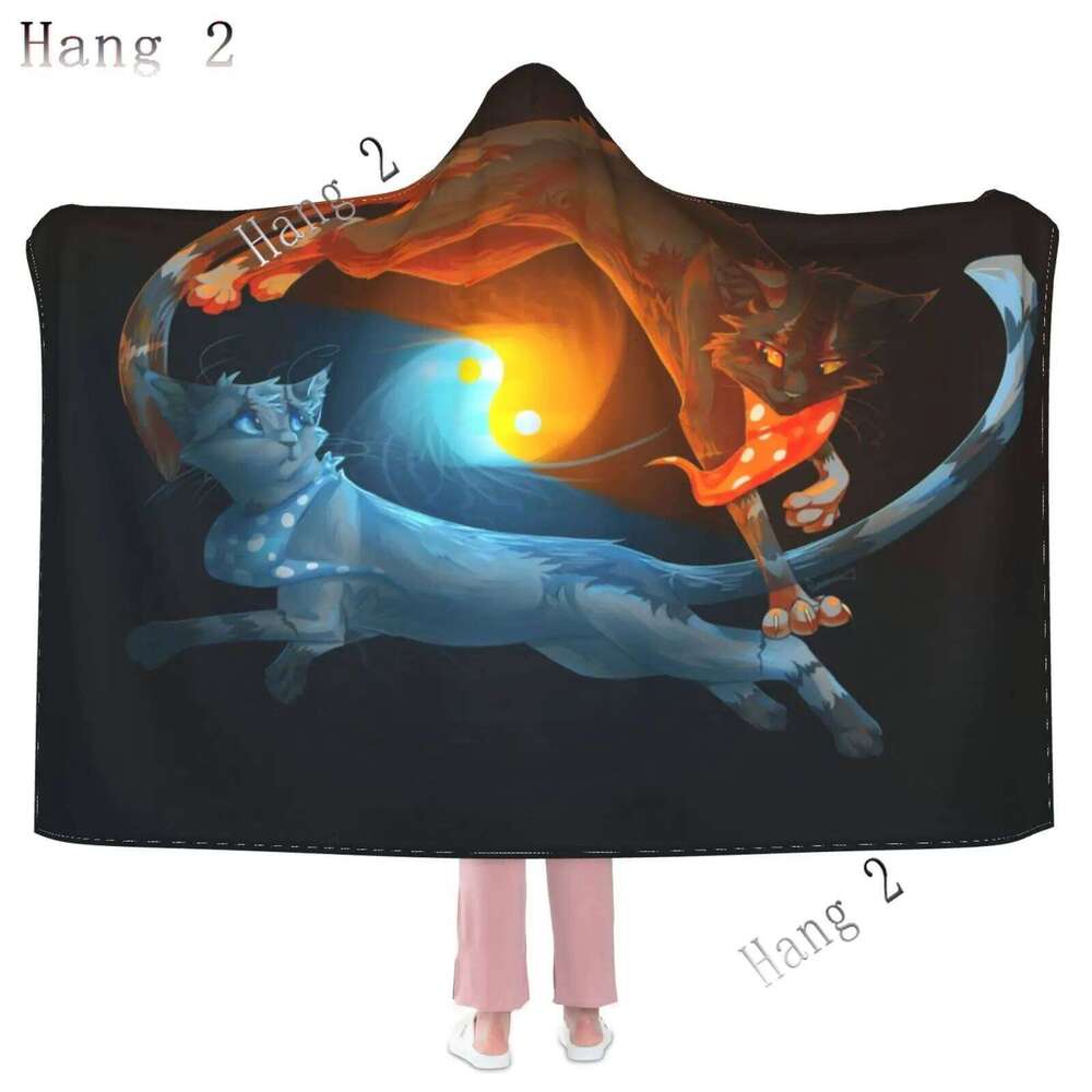 Warriors Cats Hoodie Wearable Throw Blankets Couch Blanket Hooded for Kids Teens Men Women All Season XJ260112