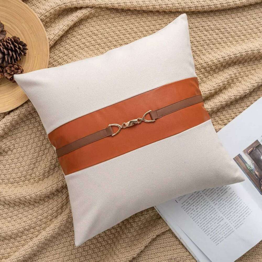Pillow Covers Saddle Pattern Faux Leather Slub Cotton Throw Pillowcases Decorative Cushion Covers For Sofa Bed Living Room Bedroom Home Decor Durable 
