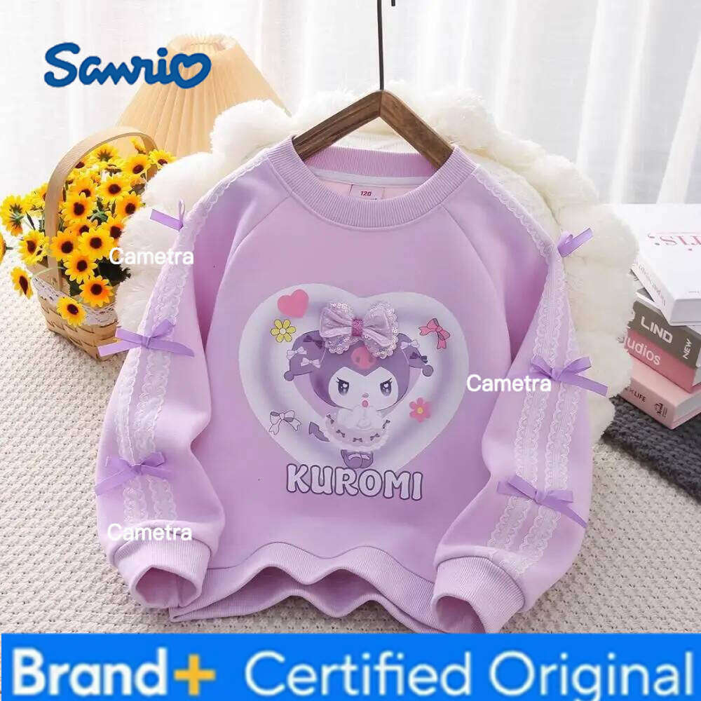 Sanrio Kuromi Girls Hoodie Spring Autumn Cotton Jacket Long Sleeves T-Shirt Leisure Bottoming Shirt Cartoon Pullover Sweater H260112
