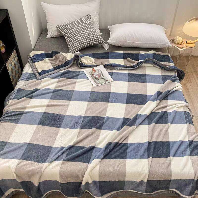 Air Conditioning Blanket Plaid Pattern Bed Throw, Soft & Warm Coral Fleece Blanket, Flannel Bedspread XJ260112
