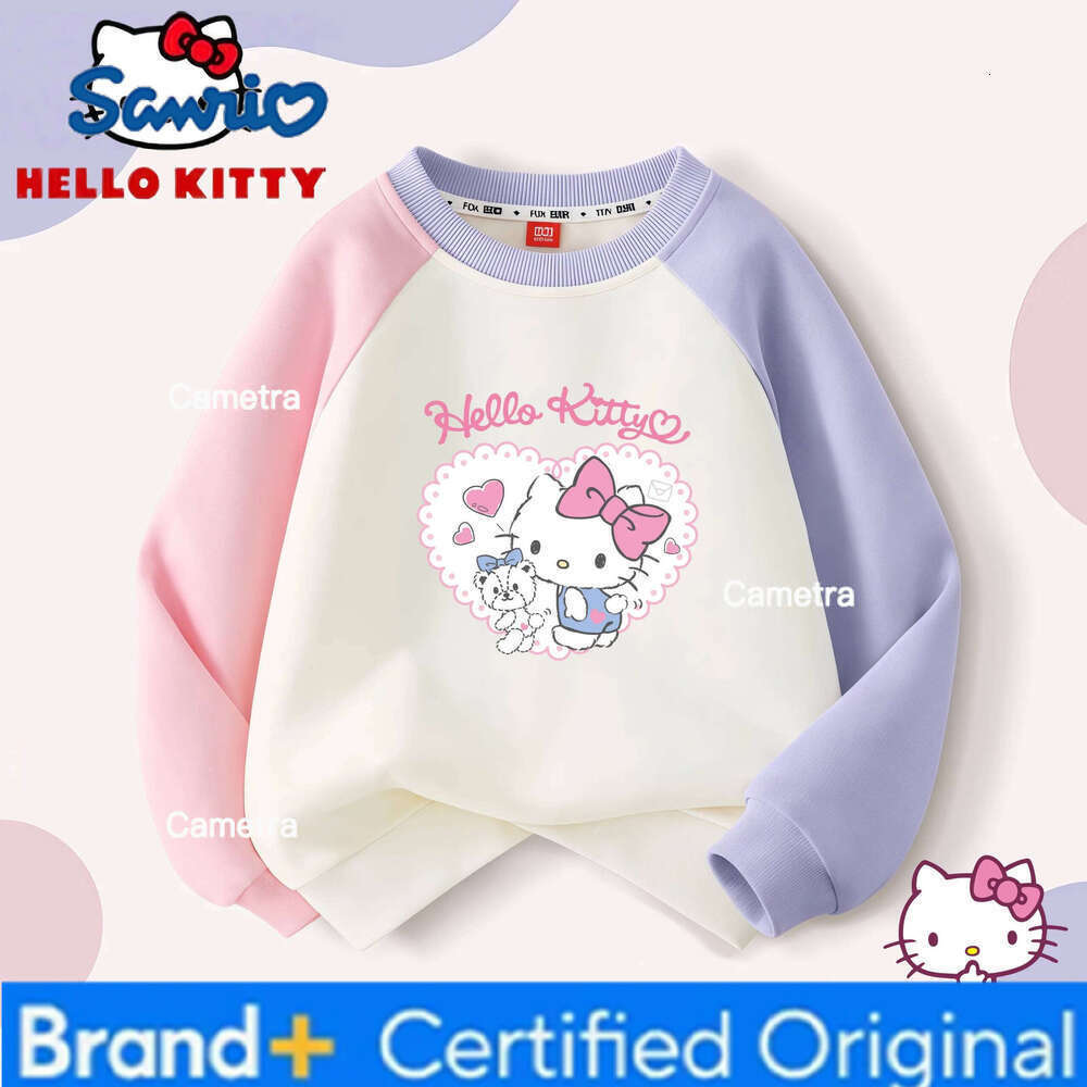 Sanrio Hello Kitty Kids Round-neck Hoodies Girls Cute My Melody Pochacco Print Sweatshirt Warm-keeping Plush Liner Pullover H260112