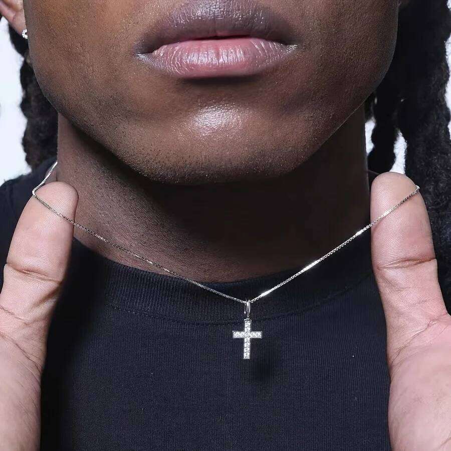 Crystal Cross Pendant Hip Hop Color Stainless Steel Men Necklace Retro Jewelry Trend Accessories H260112