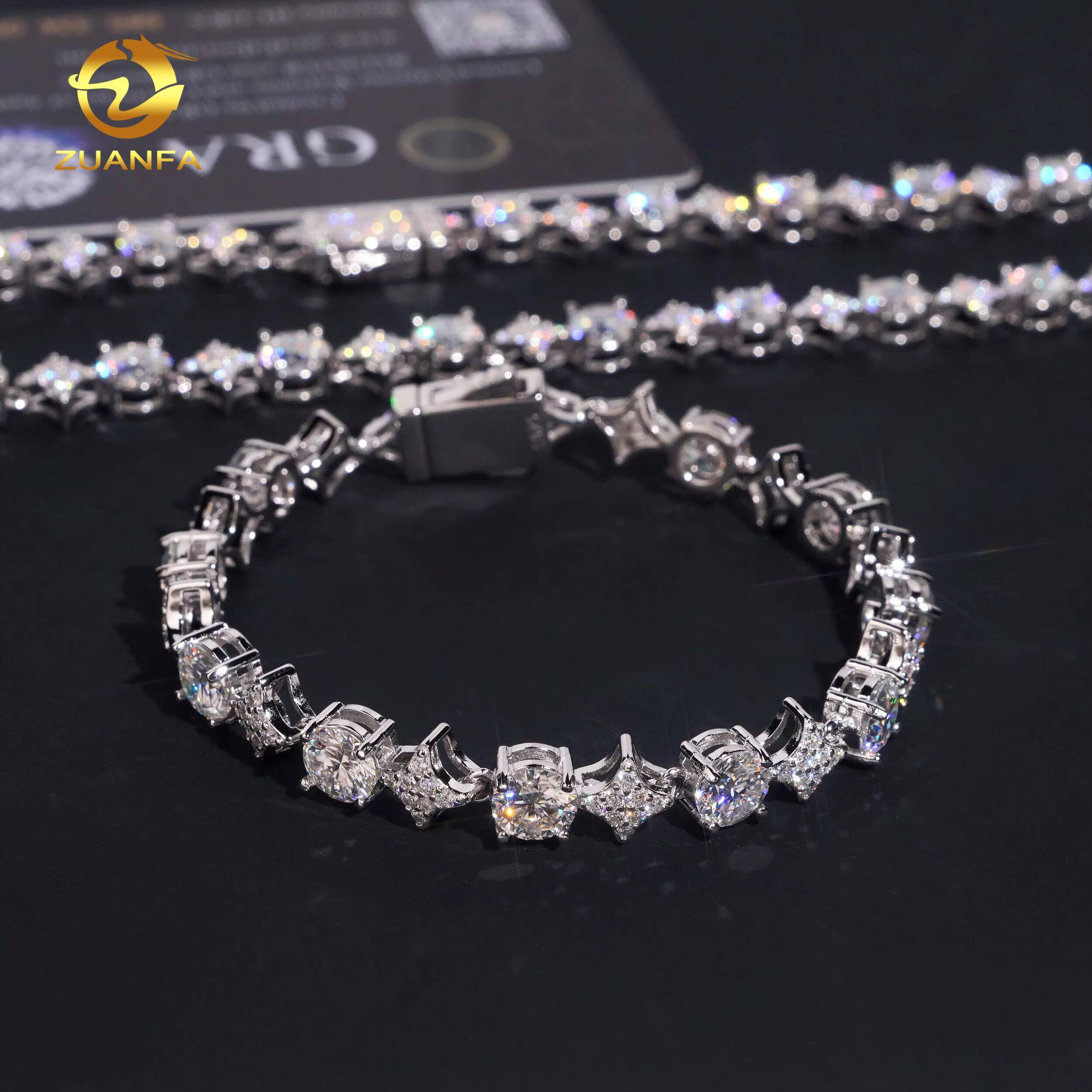 Iced Out 65mm Diamond Star Tennis Chain Bracelet Custom 925 Silver Hip Hop Men Jewelry D VVS Moissanite Link Chain Necklace