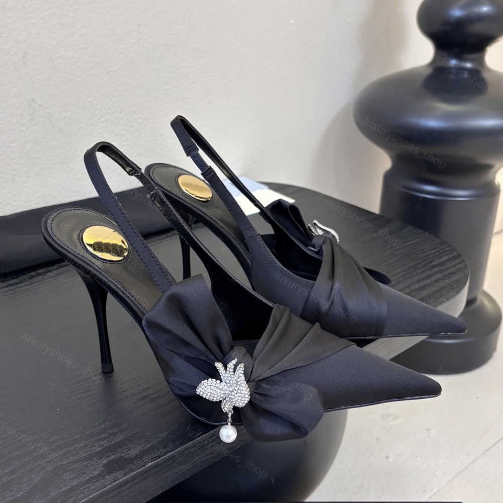 Designer bow Embellished slingback Stiletto Heel sandals women's luxury designers Toe Stiletto evening party shoes Elegant evening shoes with box 35-40