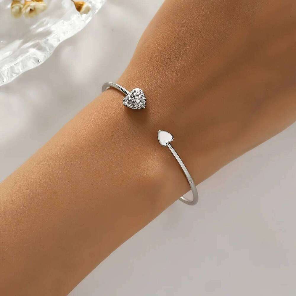 Jewellery Bracelet Gold Color Heart Shaped Shiny Zirconia Adjustable Open Cuff Bangle for Daily Wear and 1 Special Occasion High Quality Textured Fini