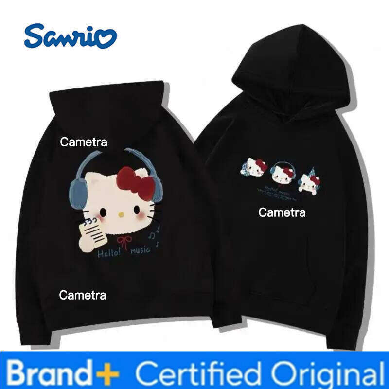 Sanrio Hello Kitty Hooded Sweatshirts Kawaii Cartoon Spring and Autumn Long Sleeve Student Tops Woman Clothing Outerwear H260112